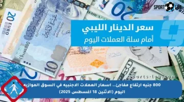 800 جنيه ارتفاع مفاجئ.. أسعار العملات الأجنبية في السوق الموازية اليوم (الإثنين 18 أغسطس 2025)